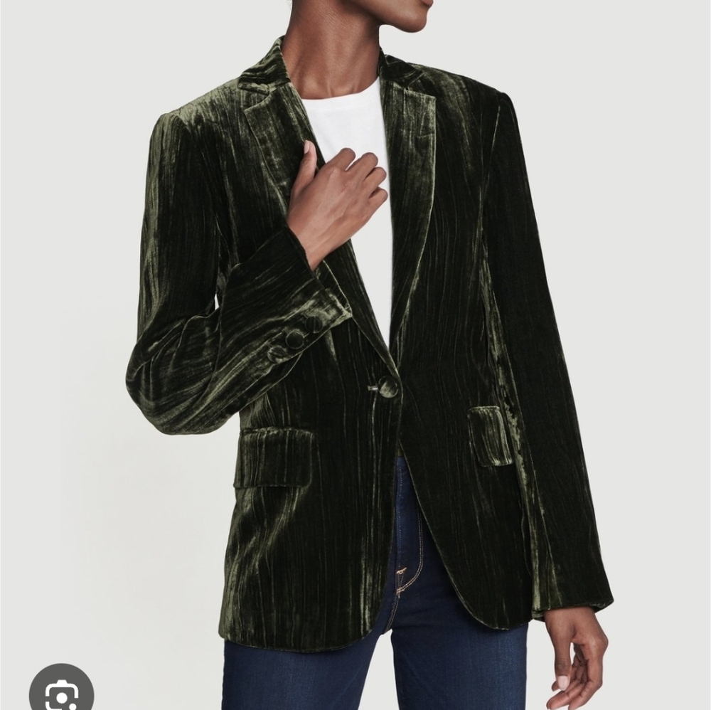 Frame Denim Velvet Blazer Dark Green Wedding Cocktail Party Formal Size 4